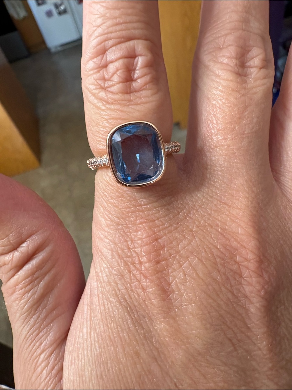 BP- Blue Cushion-Cut Gemstone Ring in Rose Gold- NO BAG OR TAG- size 9 - Picture 2 of 3